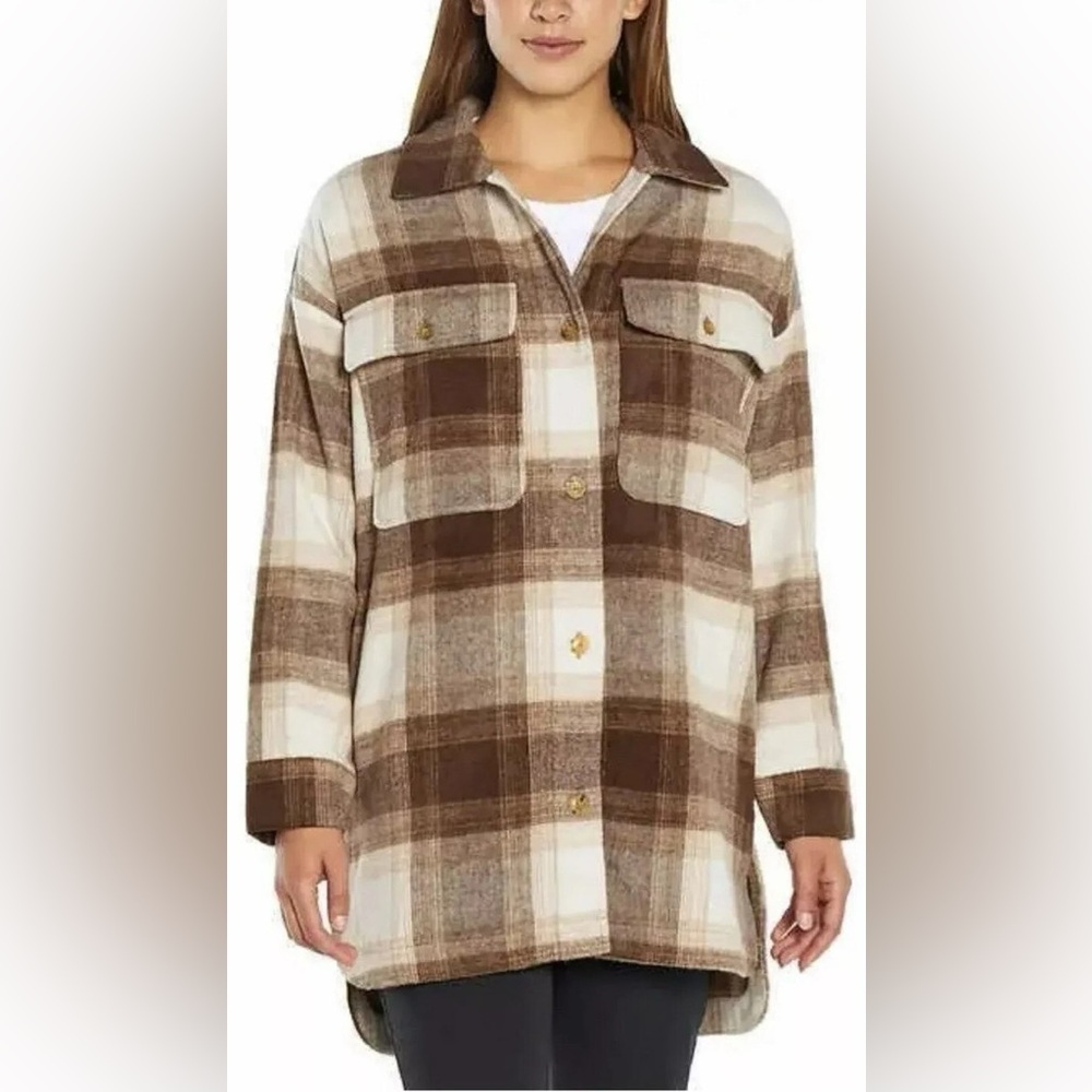 Banana Republic Brushed Fleece Wool Plaid Flannel Jacket Shacket Womens Small